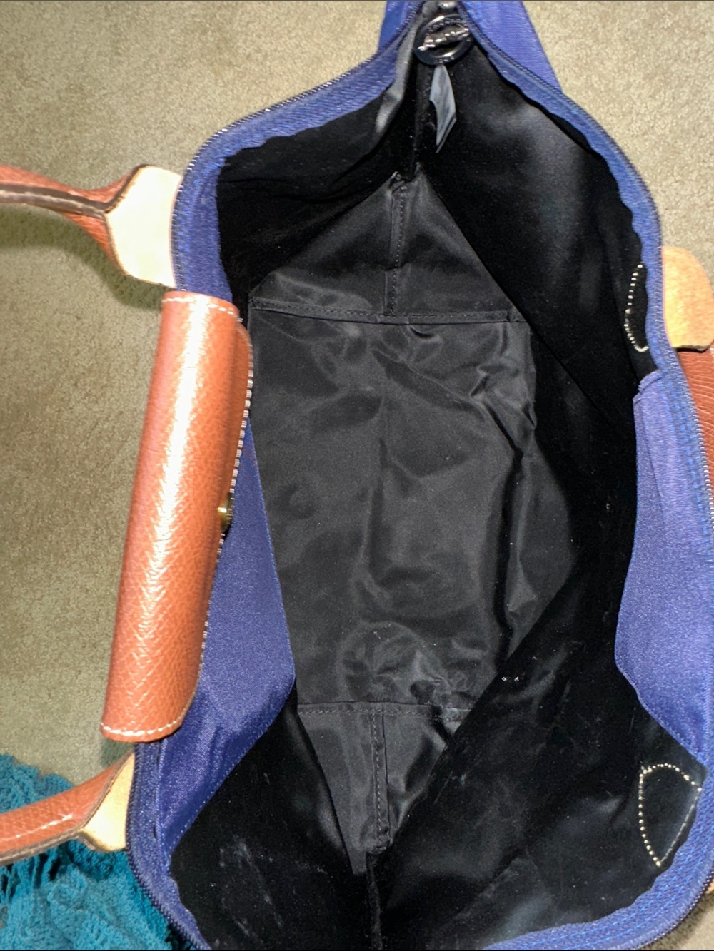 Longchamp Navy Tote Bag with Brown Leather - Picture 4 of 7